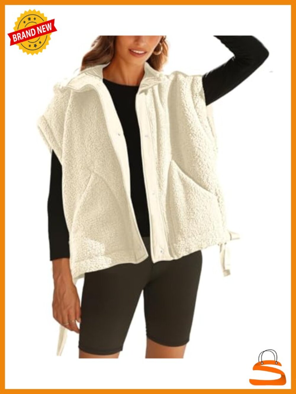 Oversized Sherpa Fleece Vest Womens Sleeveless Button Front Winter